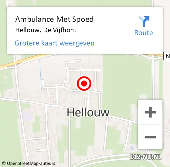 Locatie op kaart van de 112 melding: Ambulance Met Spoed Naar Hellouw, De Vijfhont op 2 februari 2015 16:34