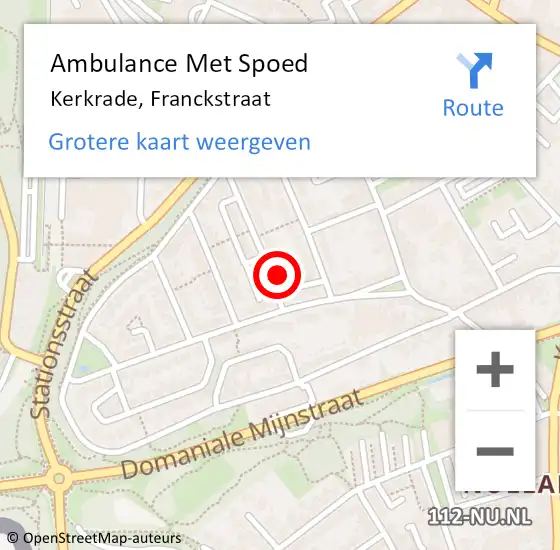 Locatie op kaart van de 112 melding: Ambulance Met Spoed Naar Kerkrade, Franckstraat op 2 februari 2015 16:49