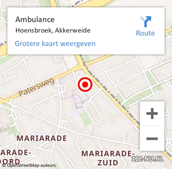 Locatie op kaart van de 112 melding: Ambulance Hoensbroek, Akkerweide op 2 februari 2015 17:38