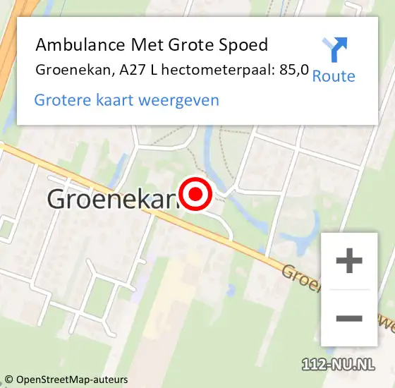 Locatie op kaart van de 112 melding: Ambulance Met Grote Spoed Naar Groenekan, A27 L hectometerpaal: 85,0 op 2 februari 2015 17:43