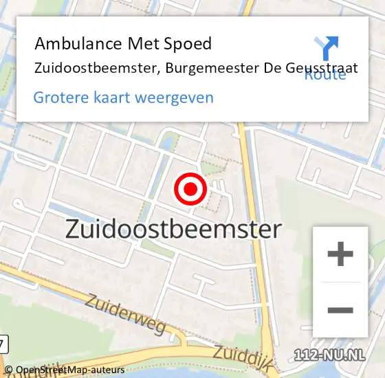 Locatie op kaart van de 112 melding: Ambulance Met Spoed Naar Zuidoostbeemster, Burgemeester De Geusstraat op 2 februari 2015 18:09