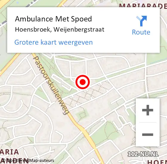 Locatie op kaart van de 112 melding: Ambulance Met Spoed Naar Hoensbroek, Weijenbergstraat op 2 februari 2015 18:28