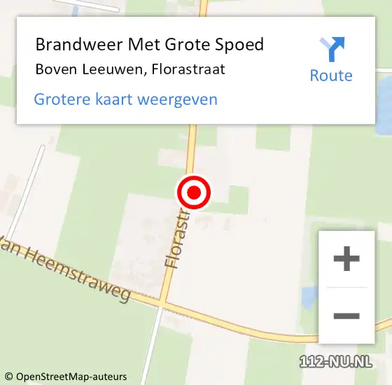 Locatie op kaart van de 112 melding: Brandweer Met Grote Spoed Naar Boven Leeuwen, Florastraat op 2 februari 2015 19:02