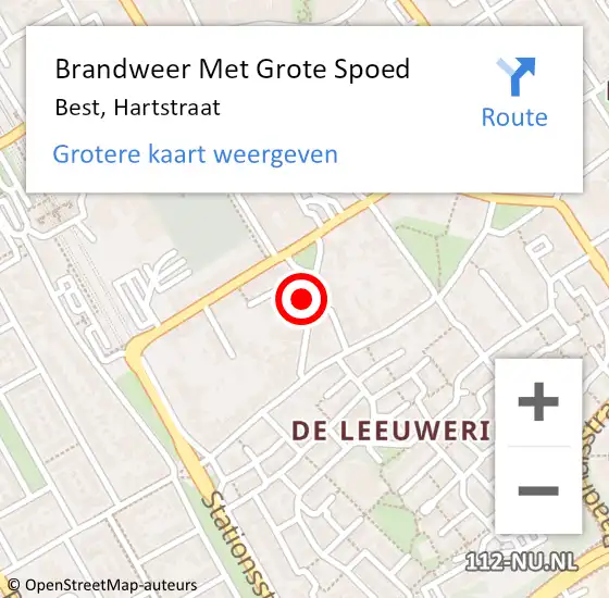 Locatie op kaart van de 112 melding: Brandweer Met Grote Spoed Naar Best, Hartstraat op 2 februari 2015 19:02