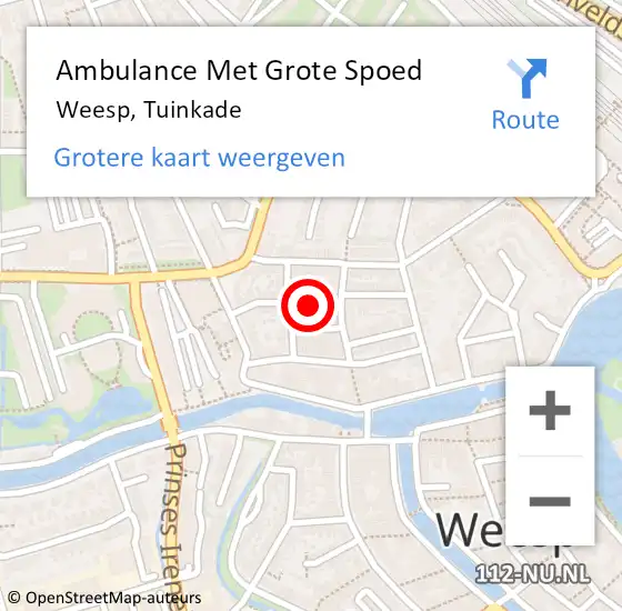 Locatie op kaart van de 112 melding: Ambulance Met Grote Spoed Naar Weesp, Tuinkade op 2 februari 2015 19:43