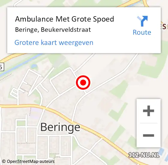 Locatie op kaart van de 112 melding: Ambulance Met Grote Spoed Naar Beringe, Beukerveldstraat op 2 februari 2015 19:56