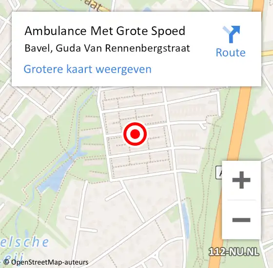 Locatie op kaart van de 112 melding: Ambulance Met Grote Spoed Naar Bavel, Guda Van Rennenbergstraat op 2 februari 2015 20:14