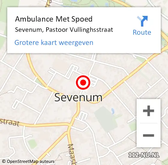 Locatie op kaart van de 112 melding: Ambulance Met Spoed Naar Sevenum, Pastoor Vullinghsstraat op 2 februari 2015 20:48