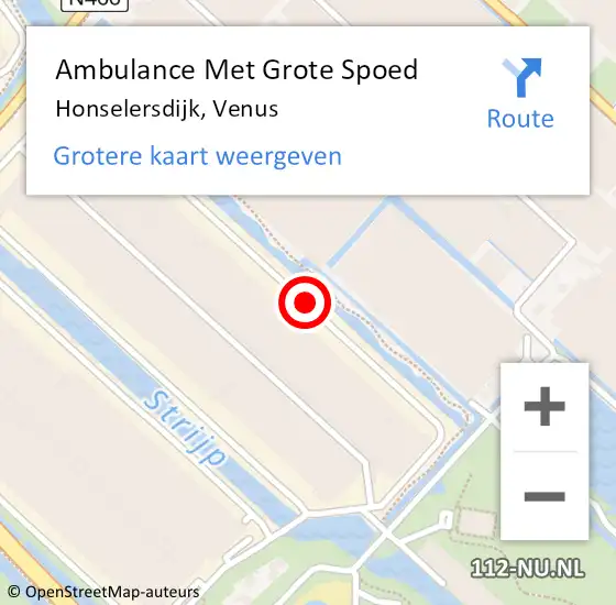 Locatie op kaart van de 112 melding: Ambulance Met Grote Spoed Naar Honselersdijk, Venus op 2 februari 2015 22:27