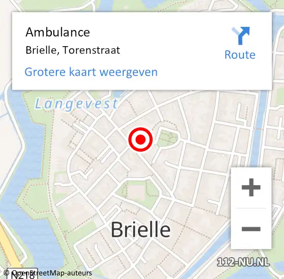 Locatie op kaart van de 112 melding: Ambulance Brielle, Torenstraat op 3 februari 2015 02:44