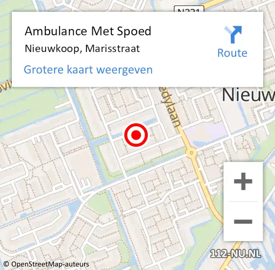 Locatie op kaart van de 112 melding: Ambulance Met Spoed Naar Nieuwkoop, Marisstraat op 3 februari 2015 03:40