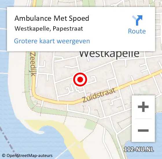 Locatie op kaart van de 112 melding: Ambulance Met Spoed Naar Westkapelle, Papestraat op 3 februari 2015 08:26