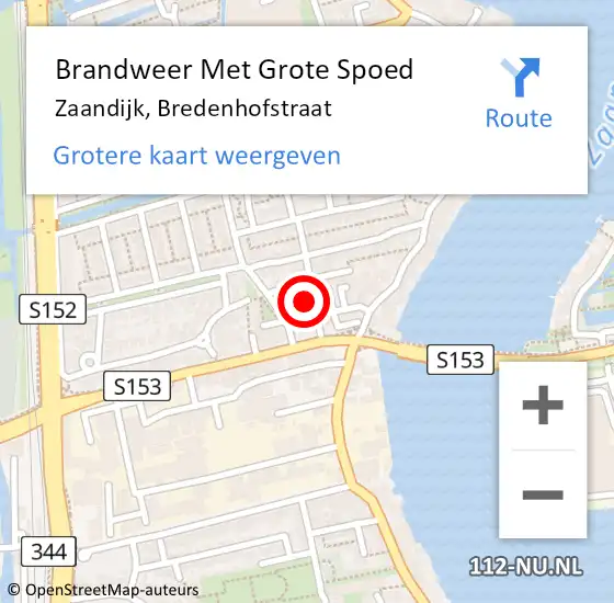 Locatie op kaart van de 112 melding: Brandweer Met Grote Spoed Naar Zaandijk, Bredenhofstraat op 3 februari 2015 08:37