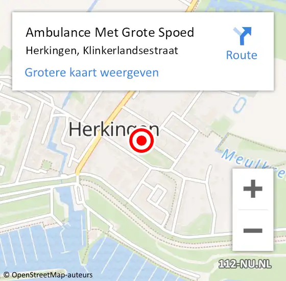 Locatie op kaart van de 112 melding: Ambulance Met Grote Spoed Naar Herkingen, Klinkerlandsestraat op 3 februari 2015 09:02