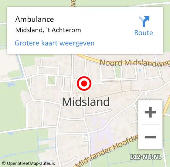 Locatie op kaart van de 112 melding: Ambulance Midsland, 't Achterom op 3 februari 2015 09:03