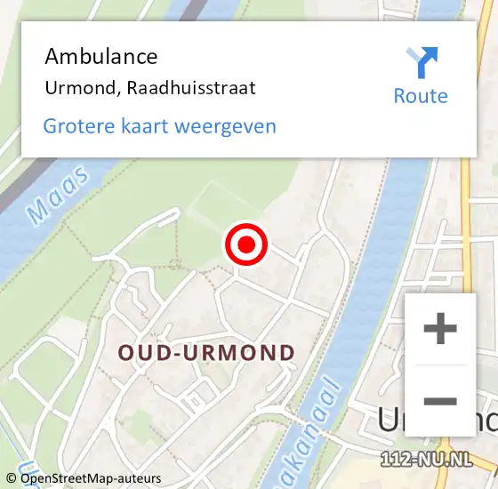 Locatie op kaart van de 112 melding: Ambulance Urmond, Raadhuisstraat op 3 februari 2015 09:15