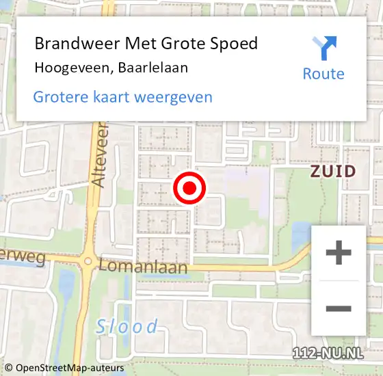 Locatie op kaart van de 112 melding: Brandweer Met Grote Spoed Naar Hoogeveen, Baarlelaan op 3 februari 2015 09:17