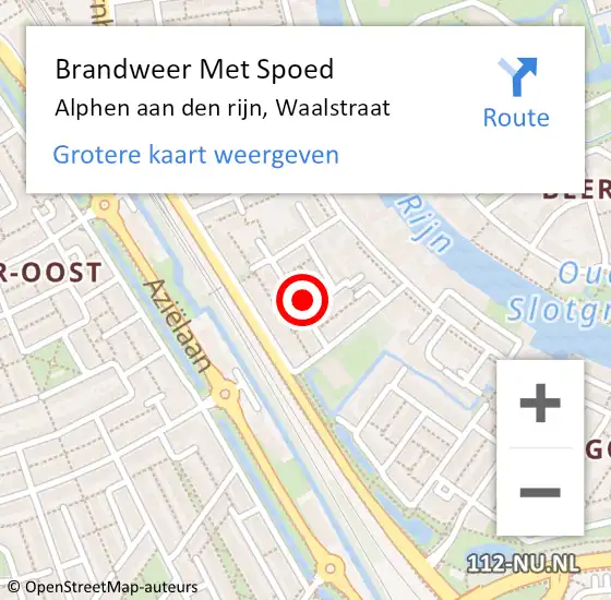 Locatie op kaart van de 112 melding: Brandweer Met Spoed Naar Alphen aan den rijn, Waalstraat op 3 februari 2015 10:01