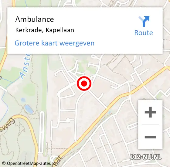 Locatie op kaart van de 112 melding: Ambulance Kerkrade, Kapellaan op 3 februari 2015 10:44