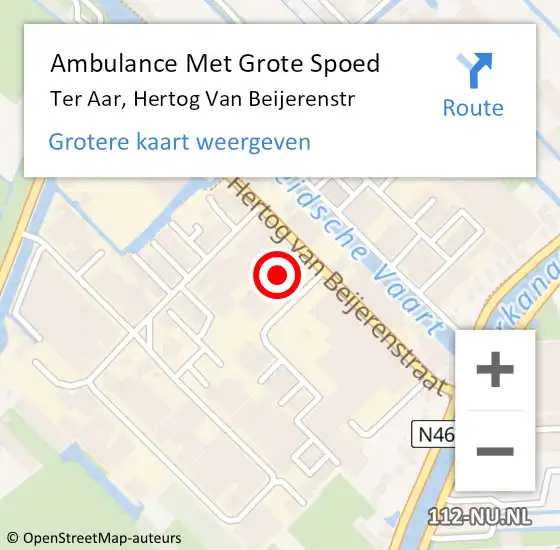 Locatie op kaart van de 112 melding: Ambulance Met Grote Spoed Naar Ter Aar, Hertog Van Beijerenstr op 3 februari 2015 13:32