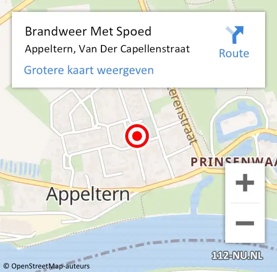 Locatie op kaart van de 112 melding: Brandweer Met Spoed Naar Appeltern, Van Der Capellenstraat op 3 februari 2015 14:18