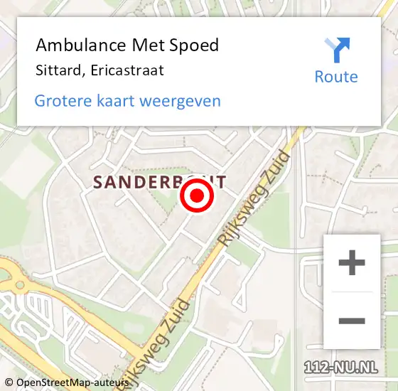 Locatie op kaart van de 112 melding: Ambulance Met Spoed Naar Sittard, Ericastraat op 3 februari 2015 14:29