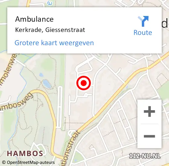 Locatie op kaart van de 112 melding: Ambulance Kerkrade, Giessenstraat op 3 februari 2015 14:44