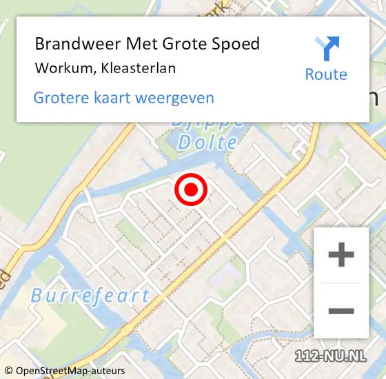 Locatie op kaart van de 112 melding: Brandweer Met Grote Spoed Naar Workum, Kleasterlan op 3 februari 2015 14:53