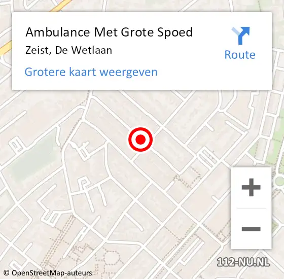 Locatie op kaart van de 112 melding: Ambulance Met Grote Spoed Naar Zeist, De Wetlaan op 3 februari 2015 14:59