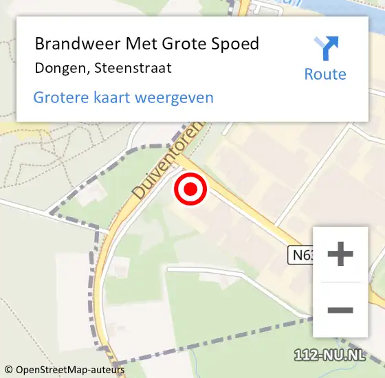 Locatie op kaart van de 112 melding: Brandweer Met Grote Spoed Naar Dongen, Steenstraat op 3 februari 2015 15:28