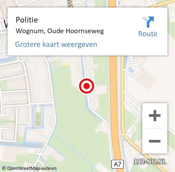 Locatie op kaart van de 112 melding: Politie Wognum, Oude Hoornseweg op 3 februari 2015 15:34