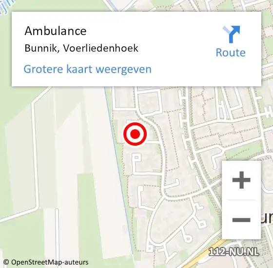 Locatie op kaart van de 112 melding: Ambulance Bunnik, Voerliedenhoek op 3 februari 2015 16:15