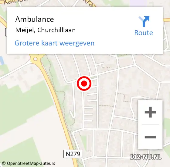 Locatie op kaart van de 112 melding: Ambulance Meijel, Churchilllaan op 3 februari 2015 16:54