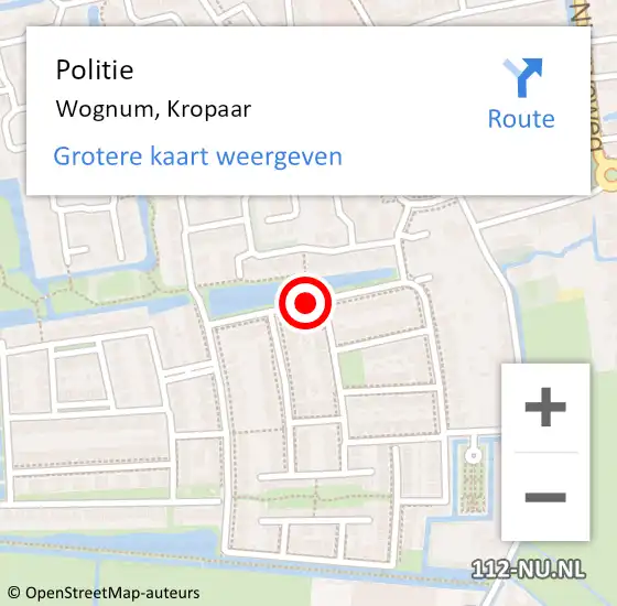 Locatie op kaart van de 112 melding: Politie Wognum, Kropaar op 3 februari 2015 18:27