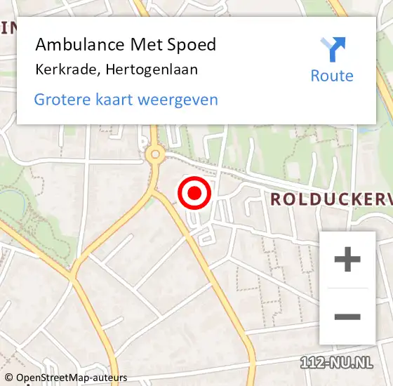 Locatie op kaart van de 112 melding: Ambulance Met Spoed Naar Kerkrade, Hertogenlaan op 3 februari 2015 19:13