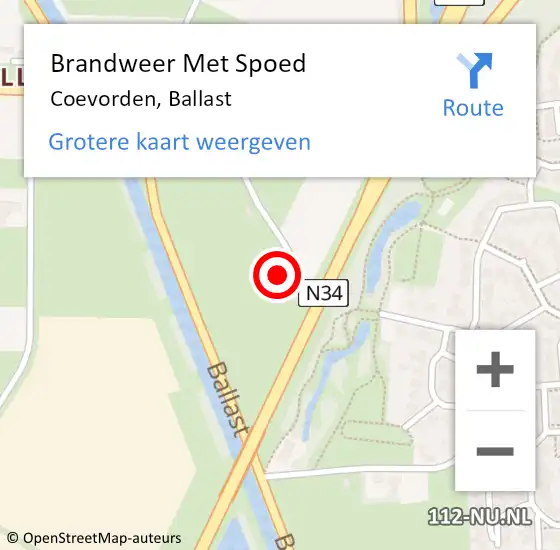 Locatie op kaart van de 112 melding: Brandweer Met Spoed Naar Coevorden, Ballast op 28 oktober 2013 18:35