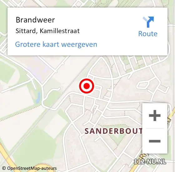 Locatie op kaart van de 112 melding: Brandweer Sittard, Kamillestraat op 3 februari 2015 20:42