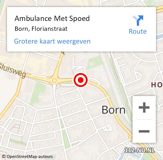 Locatie op kaart van de 112 melding: Ambulance Met Spoed Naar Born, Florianstraat op 3 februari 2015 21:06