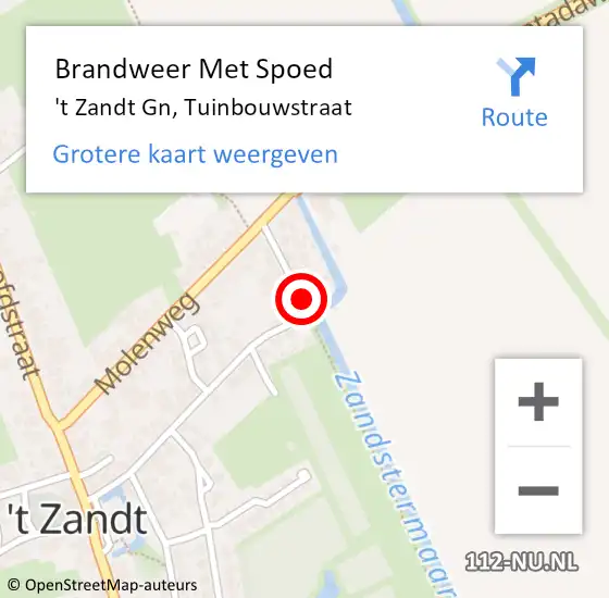 Locatie op kaart van de 112 melding: Brandweer Met Spoed Naar 't Zandt Gn, Tuinbouwstraat op 28 oktober 2013 18:42
