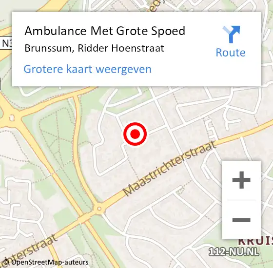 Locatie op kaart van de 112 melding: Ambulance Met Grote Spoed Naar Brunssum, Ridder Hoenstraat op 3 februari 2015 22:02