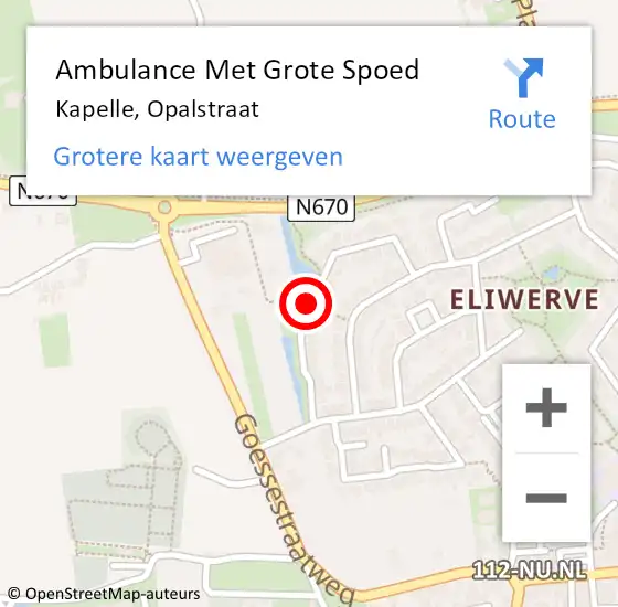 Locatie op kaart van de 112 melding: Ambulance Met Grote Spoed Naar Kapelle, Opalstraat op 3 februari 2015 23:42