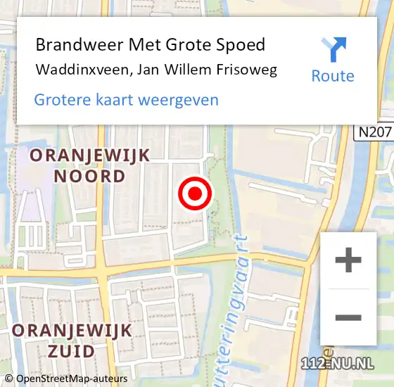 Locatie op kaart van de 112 melding: Brandweer Met Grote Spoed Naar Waddinxveen, Jan Willem Frisoweg op 3 februari 2015 23:47