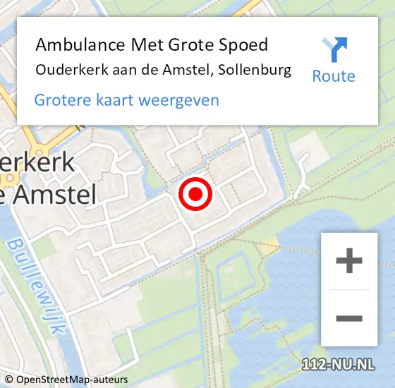 Locatie op kaart van de 112 melding: Ambulance Met Grote Spoed Naar Ouderkerk aan de Amstel, Sollenburg op 4 februari 2015 05:05