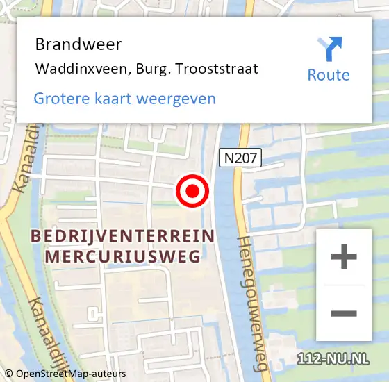 Locatie op kaart van de 112 melding: Brandweer Waddinxveen, Burg. Trooststraat op 4 februari 2015 08:29