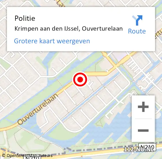 Locatie op kaart van de 112 melding: Politie Krimpen aan den IJssel, Ouverturelaan op 4 februari 2015 08:40