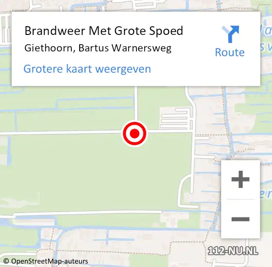 Locatie op kaart van de 112 melding: Brandweer Met Grote Spoed Naar Giethoorn, Bartus Warnersweg op 4 februari 2015 08:49