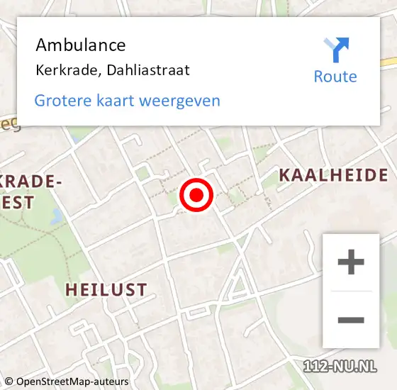 Locatie op kaart van de 112 melding: Ambulance Kerkrade, Dahliastraat op 4 februari 2015 09:05