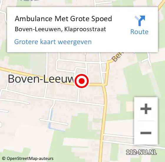 Locatie op kaart van de 112 melding: Ambulance Met Grote Spoed Naar Boven-Leeuwen, Klaproosstraat op 4 februari 2015 09:44