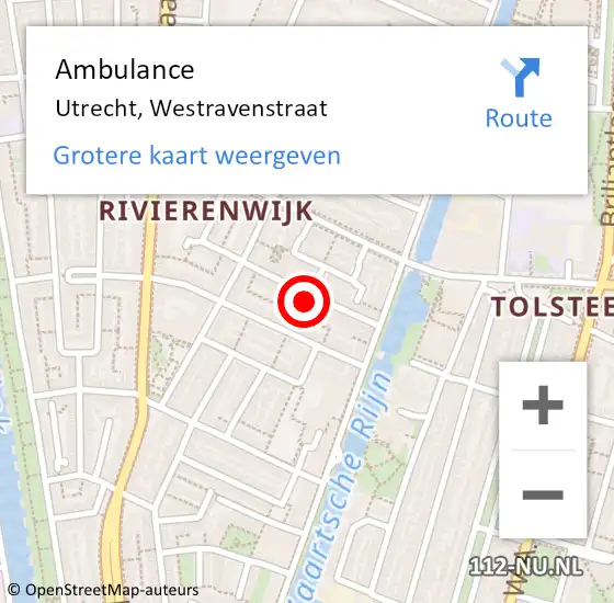 Locatie op kaart van de 112 melding: Ambulance Utrecht, Westravenstraat op 4 februari 2015 09:55