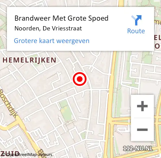 Locatie op kaart van de 112 melding: Brandweer Met Grote Spoed Naar Noorden, De Vriesstraat op 4 februari 2015 10:04